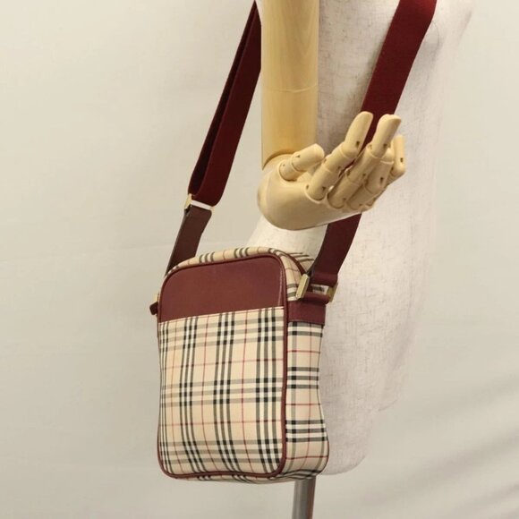 BURBERRY Nova Check Shoulder Bag Canvas Beige Red Auth 112999 - Picture 1 of 16
